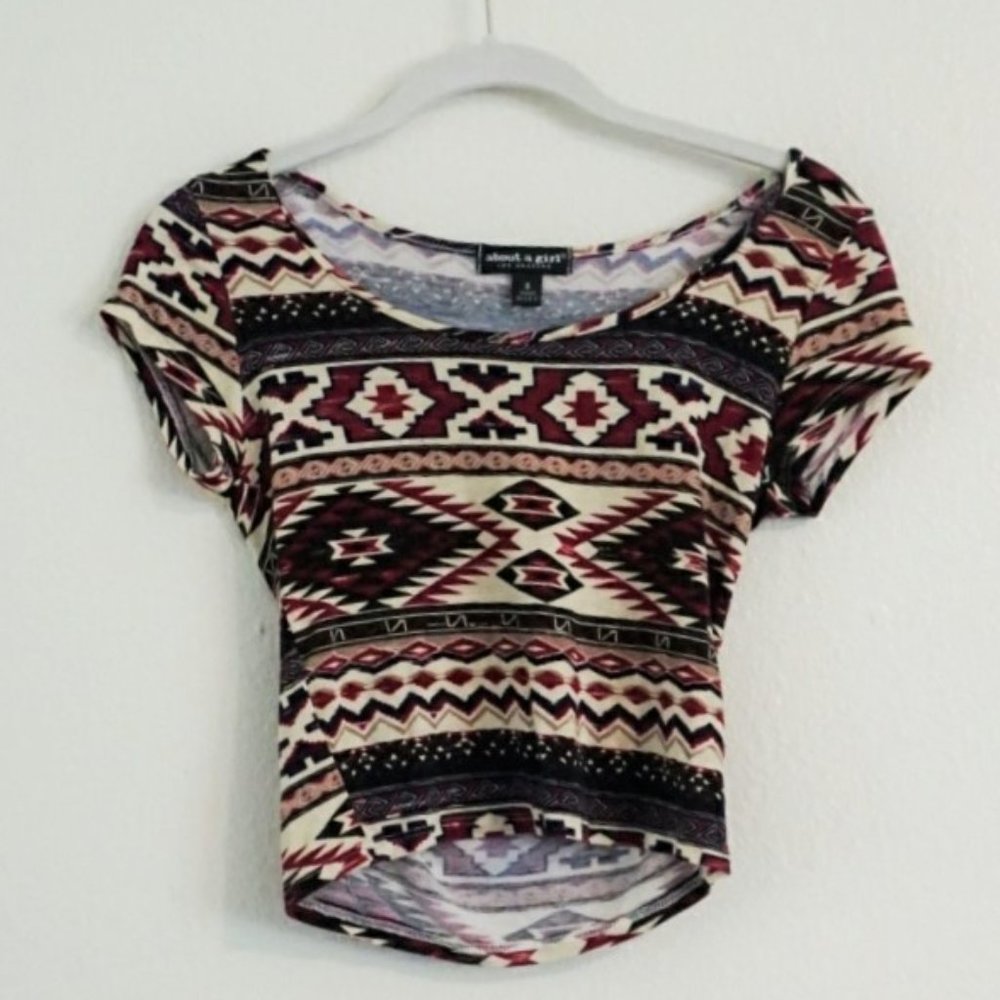 Maroon Tribal Print Crop Top